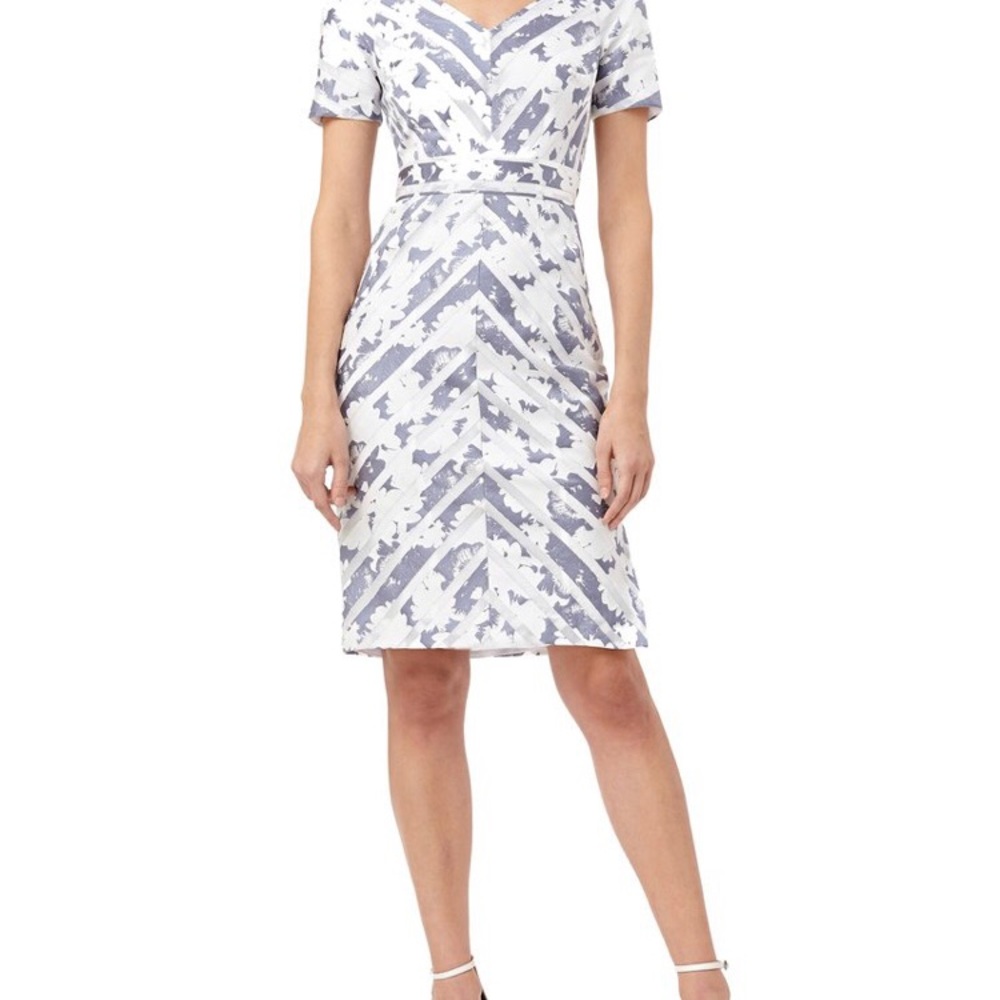 New Kay Unger Knee length Midi Dress Abstract Floral Stripe Size 2